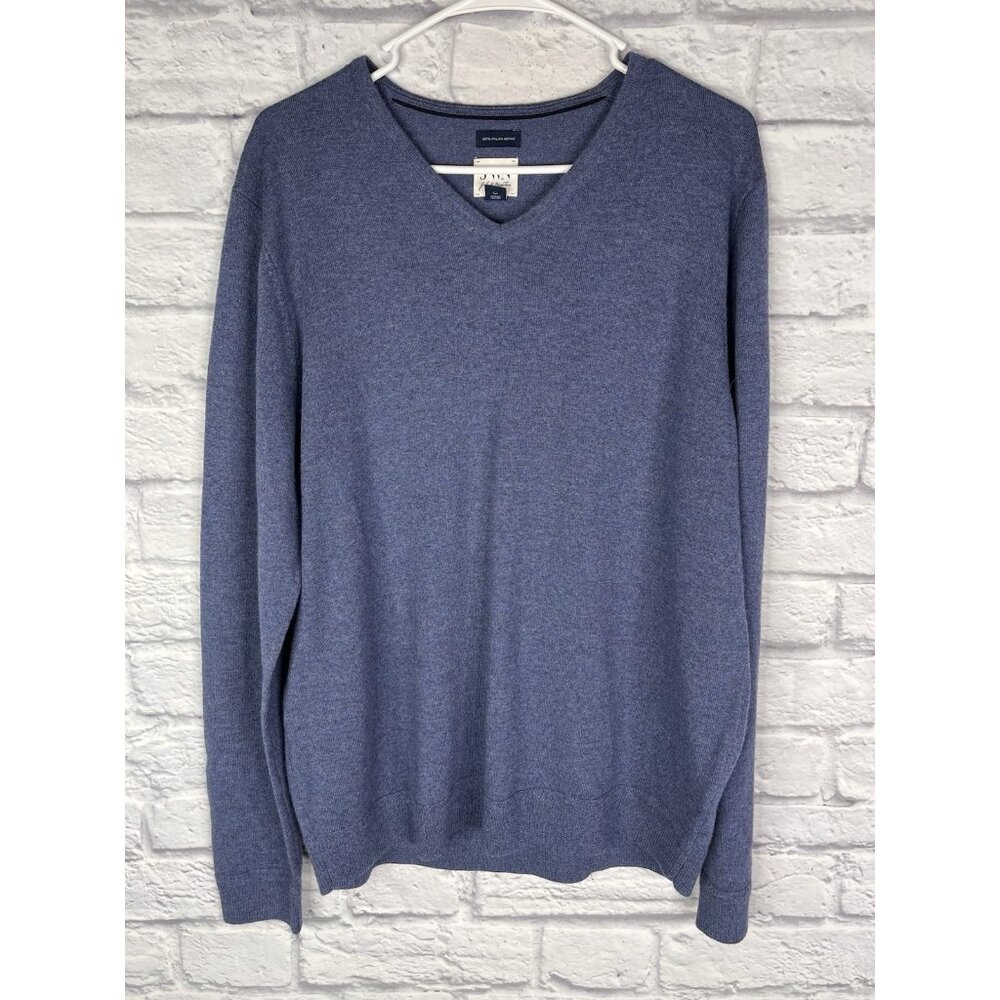 JWNordstrom Men's' Blue Italian Merino Wool V-Neck Sweater Large